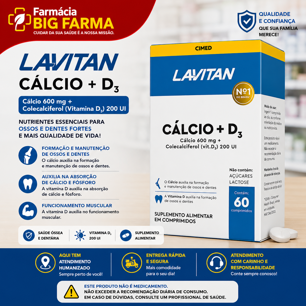Lavitan Cálcio + Vitamina D – 60 cápsulas — Seção 31