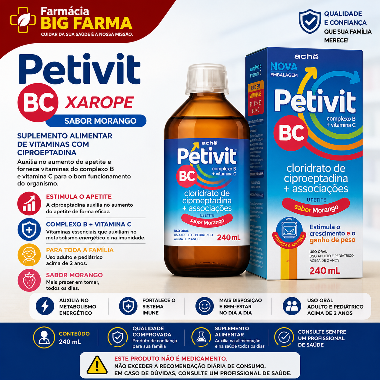 Petivit BC Xarope Sabor Morango – 240 mL — Seção 30