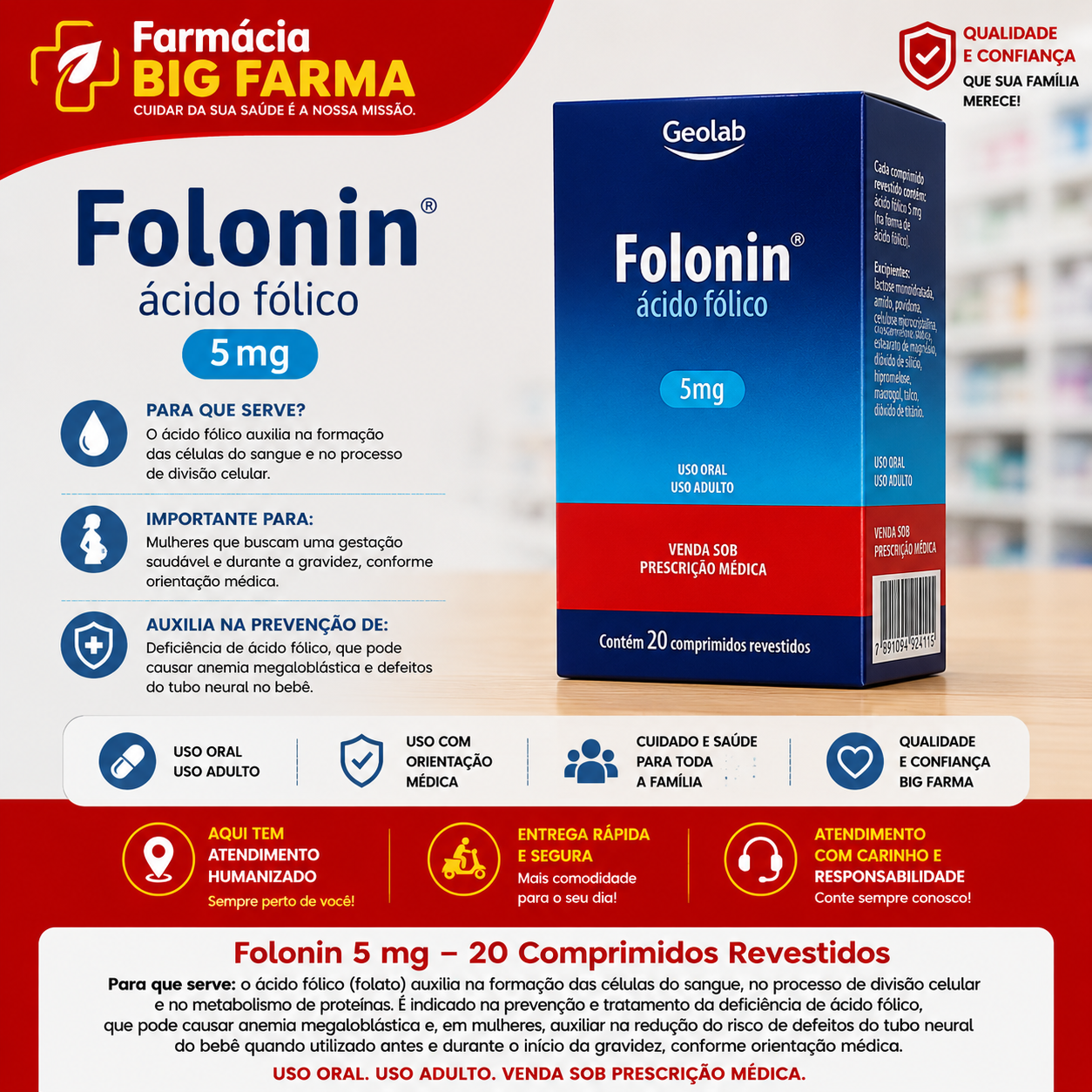 Folonin 5 mg – 20 Comprimidos Revestidos — Seção 32