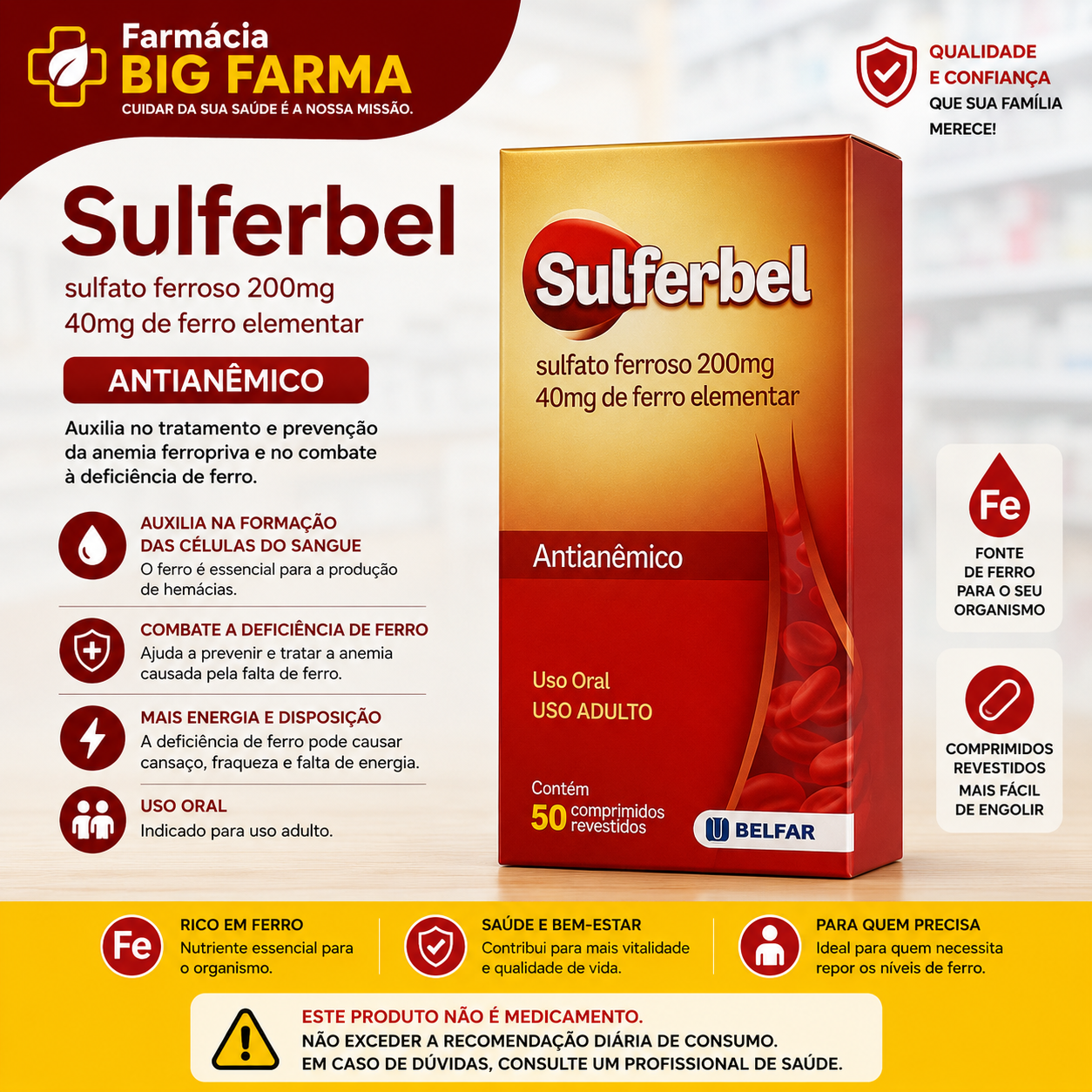 Sulferbel 40 mg – 50 Comprimidos Revestidos — Seção 32