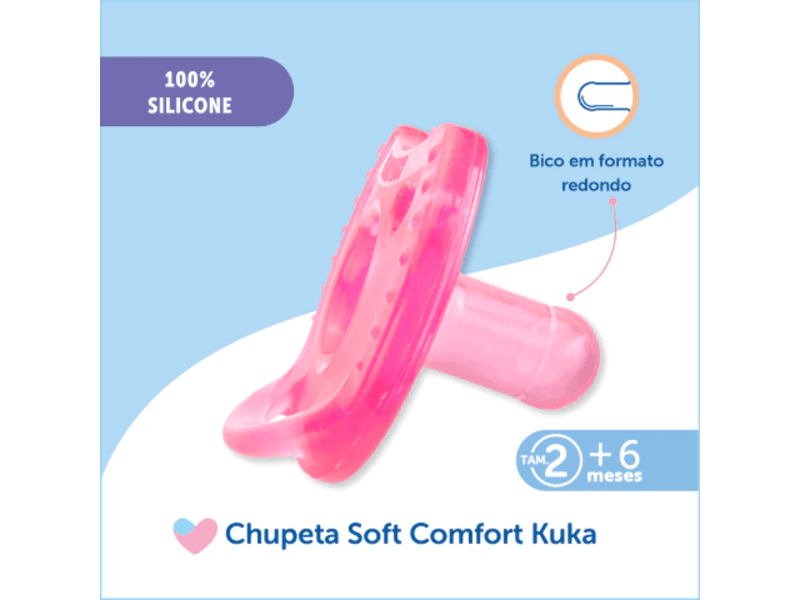 Chupeta Kuka Soft Comfort – Bico Redondo – Rosa – Tamanho 2 / +6 meses — valda 