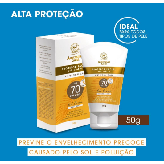 Protetor Solar Facial Australian Gold Gel Creme Toque Seco FPS 70 – 50 g — Seção 09