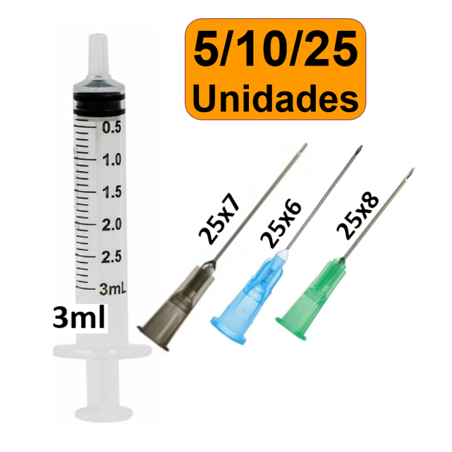 seringa com agulha 3ml seção 18 ou 52